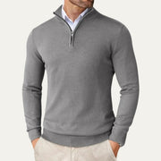 Slim Fine Knit Winter Quarter Zip Pullover Sweater with Mock Collar for Men