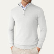 Slim Fine Knit Winter Quarter Zip Pullover Sweater with Mock Collar for Men