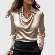 Smooth Satin Blouse with Cowl Neck and Long Sleeves for Women