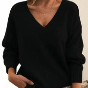Soft Cashmere V-Neck Sweater with Ribbed Cuffs and Hem for Women