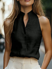 Soft Linen Sleeveless Blouse Lightweight Office Wear Breathable