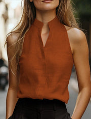 Soft Linen Sleeveless Blouse Lightweight Office Wear Breathable