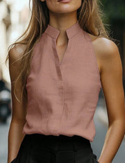 Soft Linen Sleeveless Blouse Lightweight Office Wear Breathable