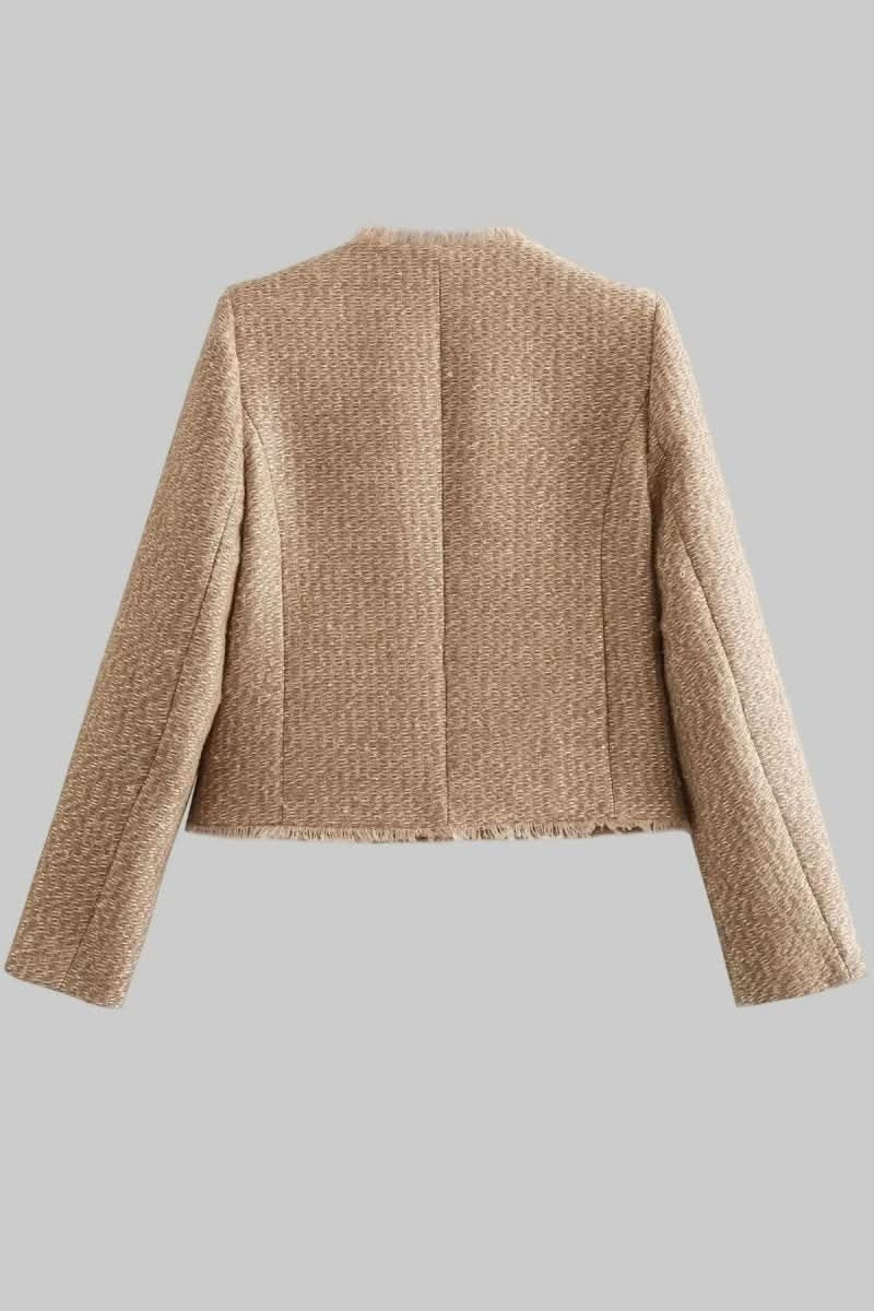 Elegant Cropped Tweed Blazer with Button Closure 4