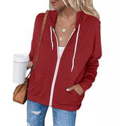 Soft Zip-Up Hoodie with Drawstring Hood and Front Pockets for Women