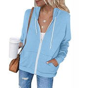 Soft Zip-Up Hoodie with Drawstring Hood and Front Pockets for Women
