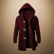 Warm Wool Blend Knit Cardigan with Structured Hood for Women