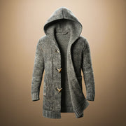 Warm Wool Blend Knit Cardigan with Structured Hood for Women