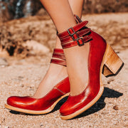 Strappy Block Heel Ankle Boots Casual Wear Leather