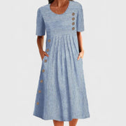 Striped 3/4 Sleeve Midi Dress Style Casual Wear Lightweight