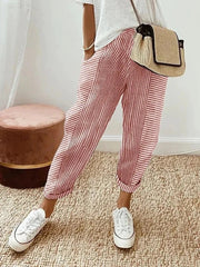 Striped Relaxed Fit Pants Lightweight Casual Wear Breathable
