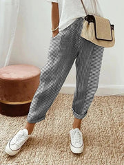 Striped Relaxed Fit Pants Lightweight Casual Wear Breathable