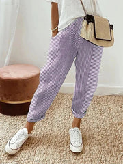 Striped Relaxed Fit Pants Lightweight Casual Wear Breathable