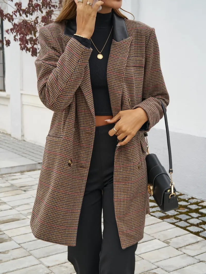 Structured Longline Autumn Office Blazer with Flap Pockets for Women