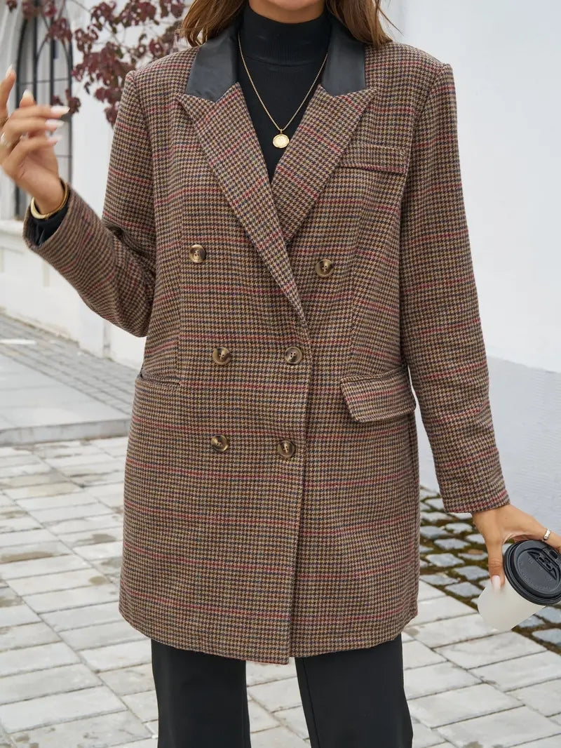 Structured Longline Autumn Office Blazer with Flap Pockets for Women