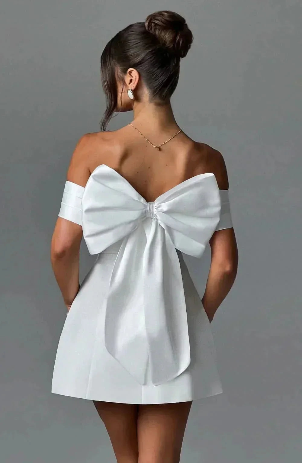Off Shoulder Black And White Mini Dress - Black