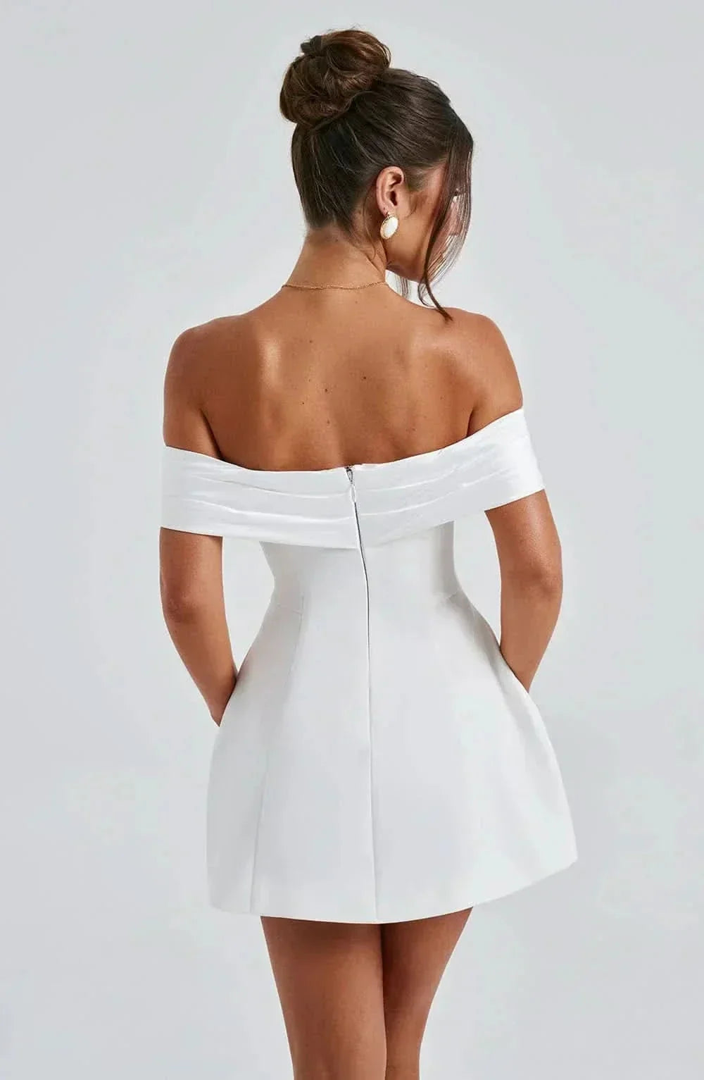 Off Shoulder Black And White Mini Dress - Black