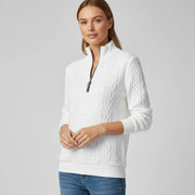 Fine Cable Knit Winter Sweater with Quarter Zip Stand Collar for Women