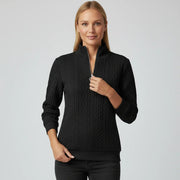 Fine Cable Knit Winter Sweater with Quarter Zip Stand Collar for Women