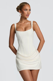 Structured Square Neck Draped Mini Dress with Boned Bodice for Women