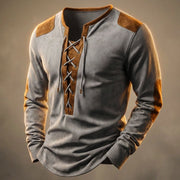 Men's Soft Suede-Feel Henley Shirt with Lace-Up Neckline