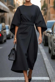 Structured Wide-Sleeve Midi Dress