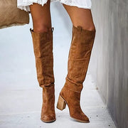Suede Knee-High Boots with Block Heel for Dames Fashion and Style