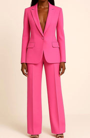 Tailored Wide-Leg Pants Suit Set with Notch Lapel and Flap Pockets for Women