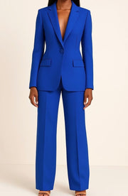 Tailored Wide-Leg Pants Suit Set with Notch Lapel and Flap Pockets for Women