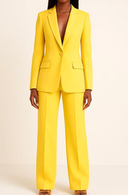 Tailored Wide-Leg Pants Suit Set with Notch Lapel and Flap Pockets for Women