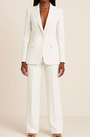 Tailored Wide-Leg Pants Suit Set with Notch Lapel and Flap Pockets for Women