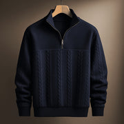 Textured Cable Knit Winter Quarter Zip Pullover Sweater with Collar for Men