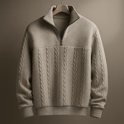 Textured Cable Knit Winter Quarter Zip Pullover Sweater with Collar for Men