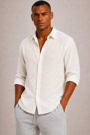 Textured Long Sleeve Shirt for Men's Casual and Semi-Formal Wear