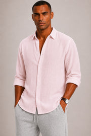 Textured Long Sleeve Shirt for Men's Casual and Semi-Formal Wear