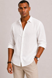 Textured Long Sleeve Shirt for Men's Casual and Semi-Formal Wear
