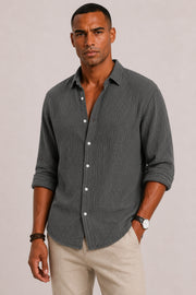 Textured Long Sleeve Shirt for Men's Casual and Semi-Formal Wear
