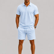 Textured Short Sleeve Polo Set Fabric Comfortable Casual Wear