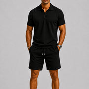 Textured Short Sleeve Polo Set Fabric Comfortable Casual Wear