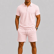 Textured Short Sleeve Polo Set Fabric Comfortable Casual Wear