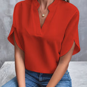 V-Neck Blouse with Draped Sleeves Style Casual Women's Fashion