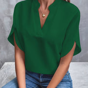 V-Neck Blouse with Draped Sleeves Style Casual Women's Fashion
