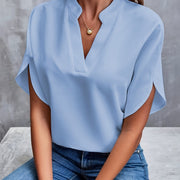 V-Neck Blouse with Draped Sleeves Style Casual Women's Fashion