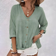 V-Neck Button-Up Blouse Soft Casual Women's