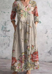 V-Neck Floral Maxi Dress Pattern Bridal Guest Lightweight