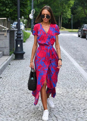 Women's Cocktail V-Neck Floral Midi Dress Print Casual Wear