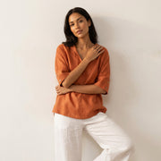 Women's Fall V-Neck Linen Blouse