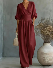 V-Neck Wide-Leg Jumpsuit Casual Denim Style