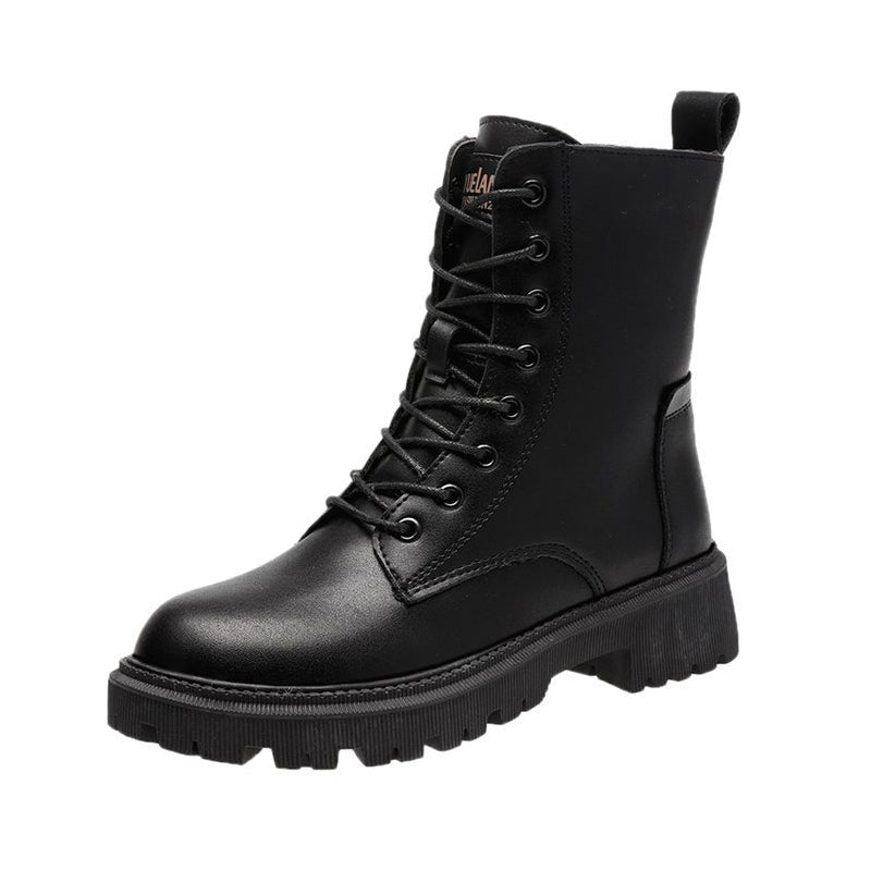 Warm Lace-Up Leather Autumn Winter Ankle Boots with Side Zip for Women