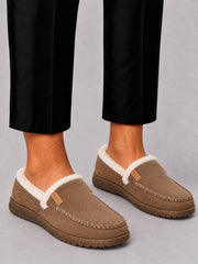 Warm Wool Blend Winter Loafer Slippers with Sturdy Sole for Men